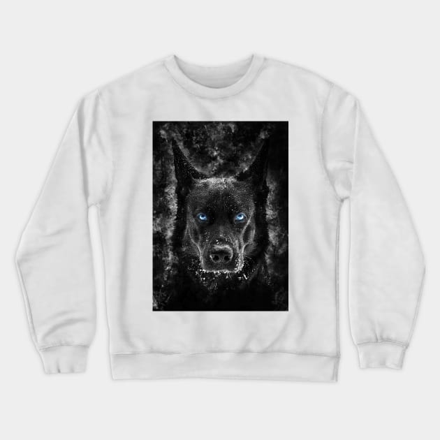 Black Wolf with blue eyes vector Crewneck Sweatshirt by syanart